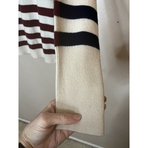J.Crew Relaxed Cashmere Sweater navy Burgandy stripe size small preppy classic - Picture 6 of 7